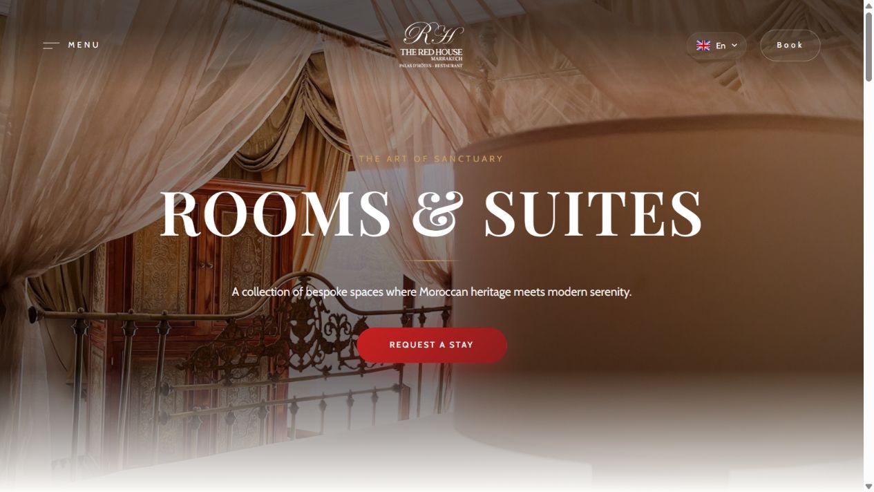 The Red House Rooms & Suites page with a Request a Stay button